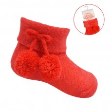 S10-R: Red Pom Pom Ankle Socks (0-24 Months)